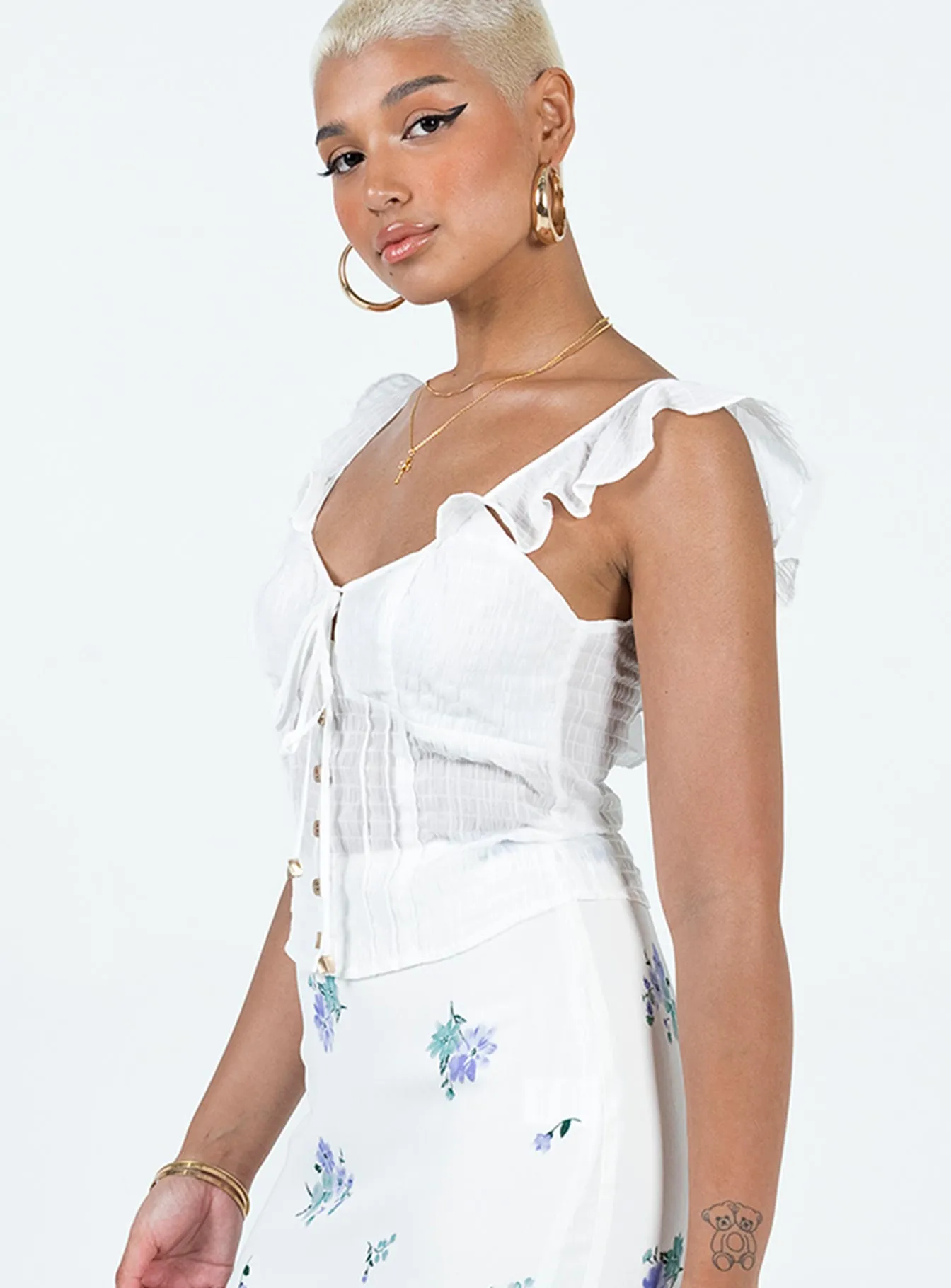 Flutter Bodice Top Ivory