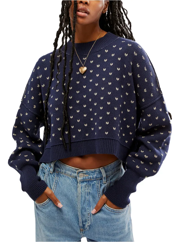 Free People Easy Street Patterned Crop - Navy Combo