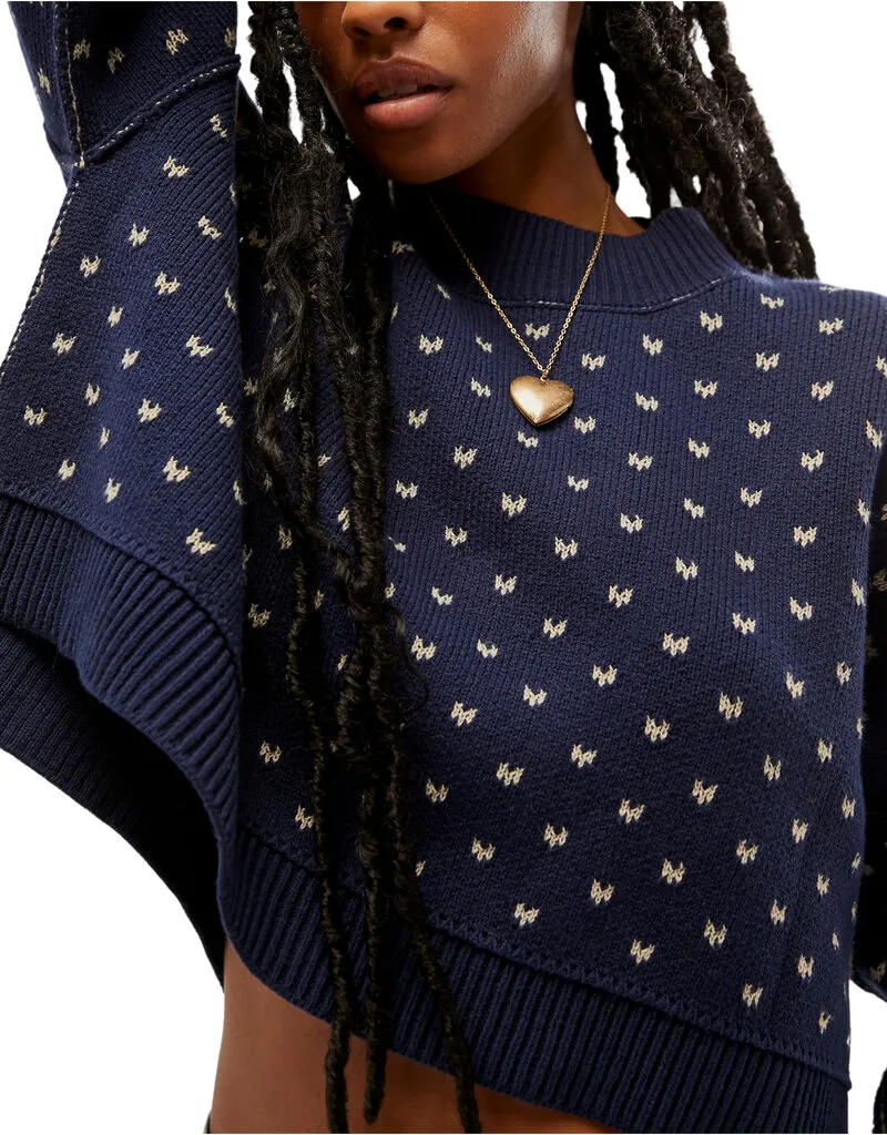 Free People Easy Street Patterned Crop - Navy Combo