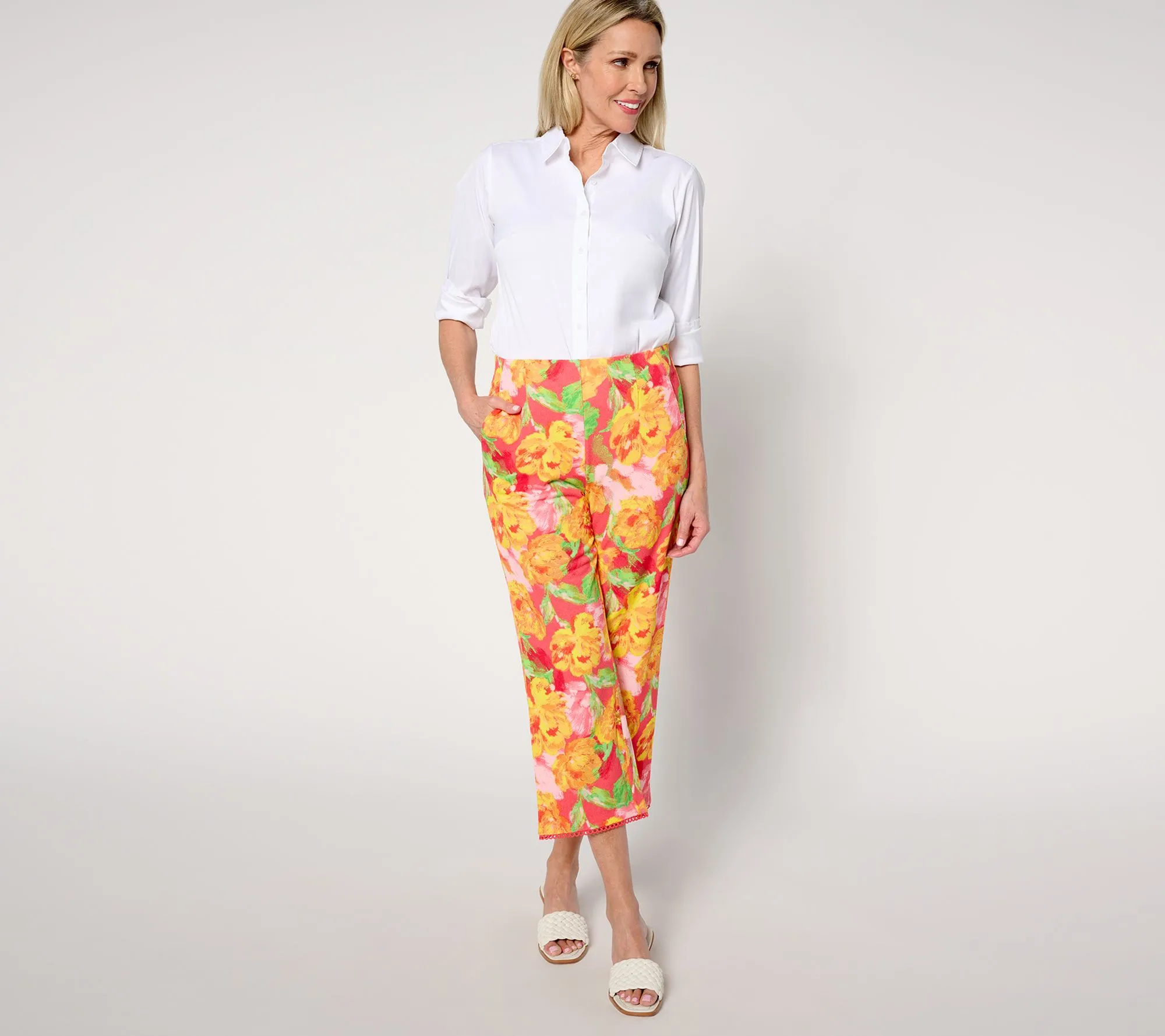 Isaac Mizrahi Live! Tall Printed Pebble Knit Crop Straight Pants