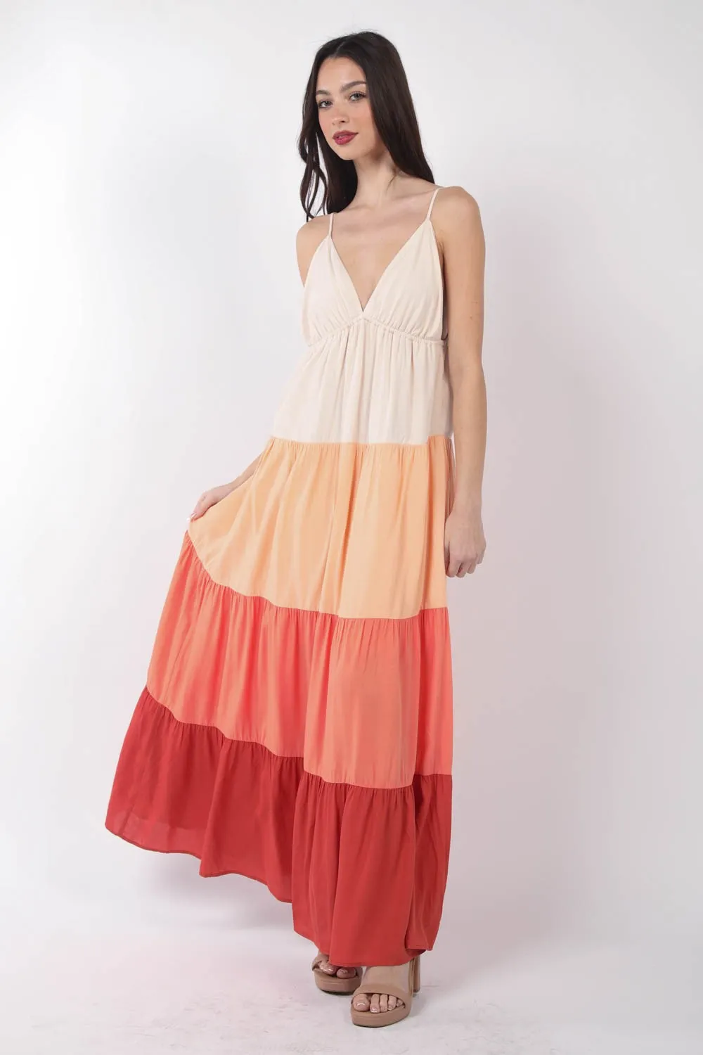 Jenni Color Block Tiered Maxi Cami Dress