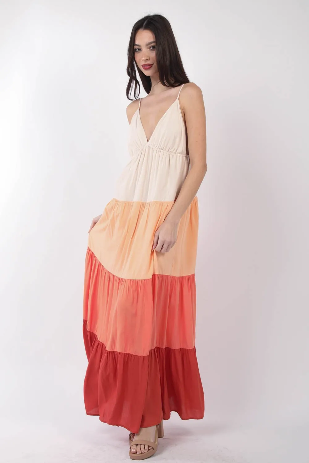 Jenni Color Block Tiered Maxi Cami Dress