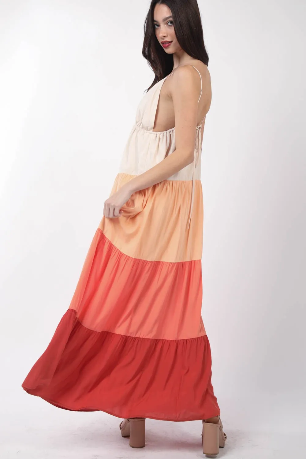 Jenni Color Block Tiered Maxi Cami Dress