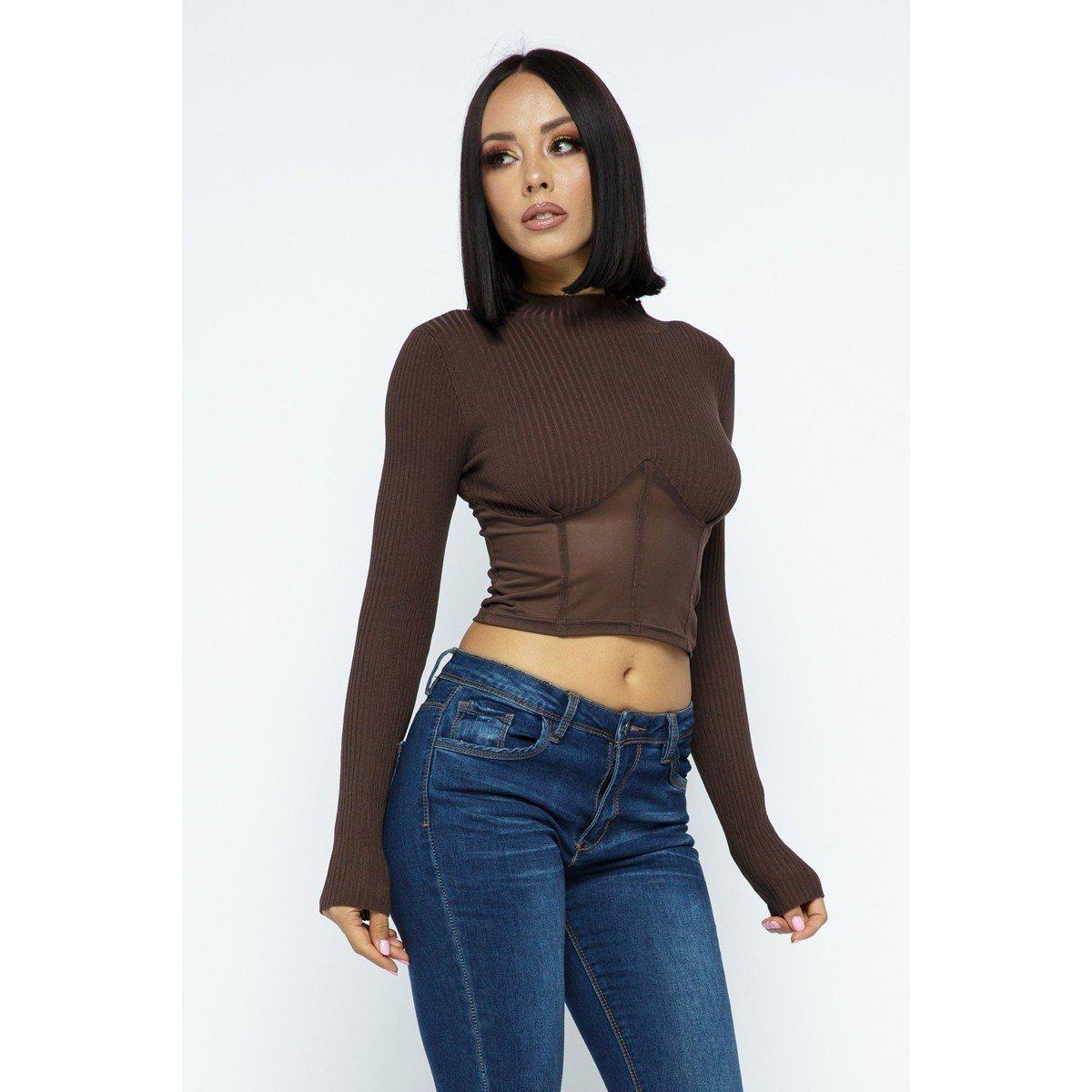 Knit Crop Top With Bottom Mesh