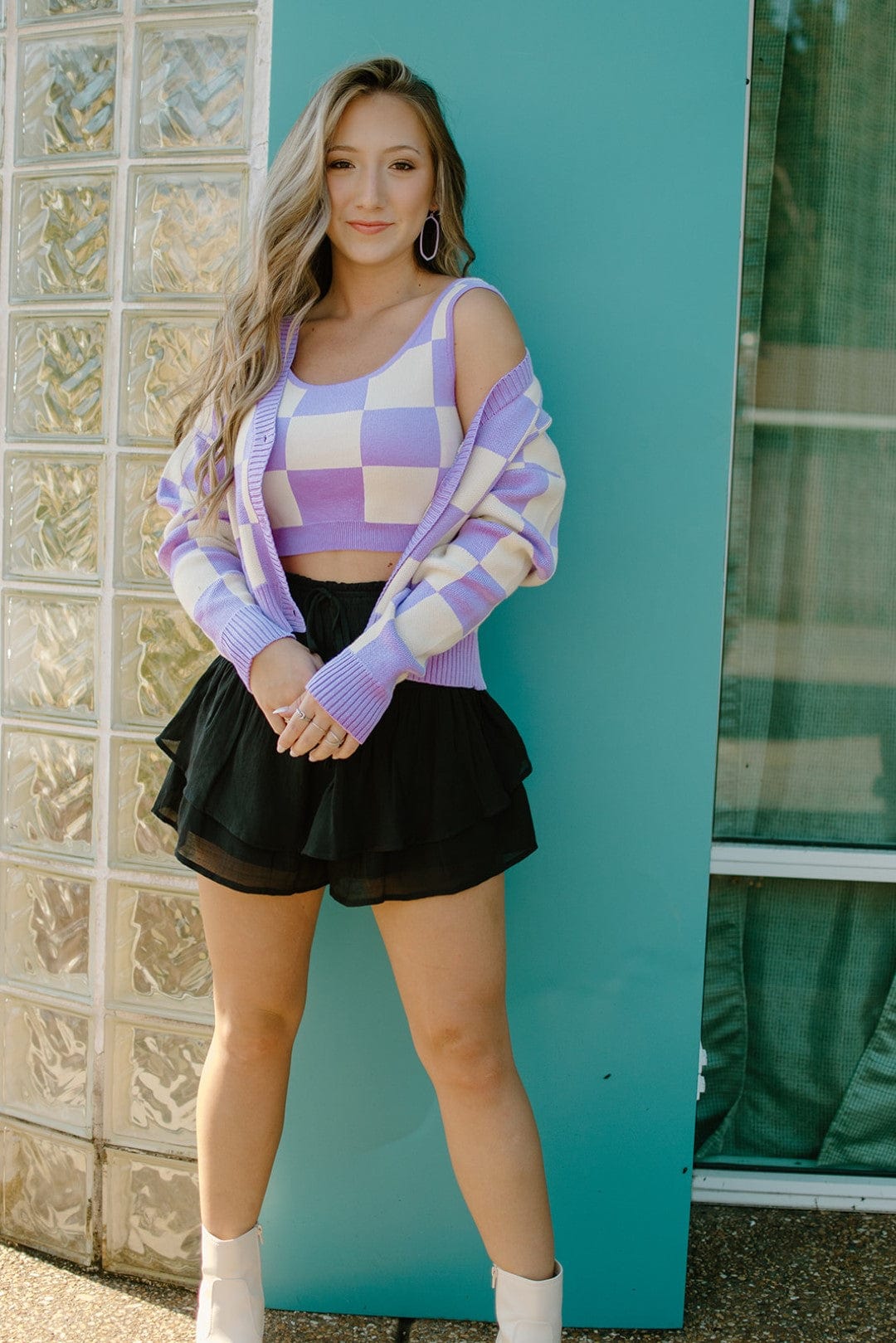 Lavender Checker Knit Set Cami