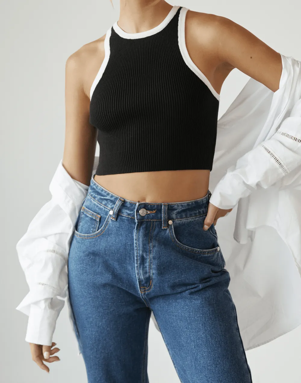 Laylani Knit Crop Top (Black/White)