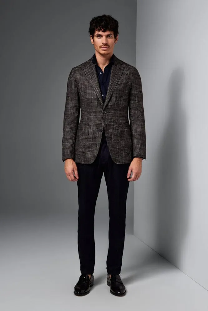 Liam Sports Jacket - Brown and Navy Check Wool