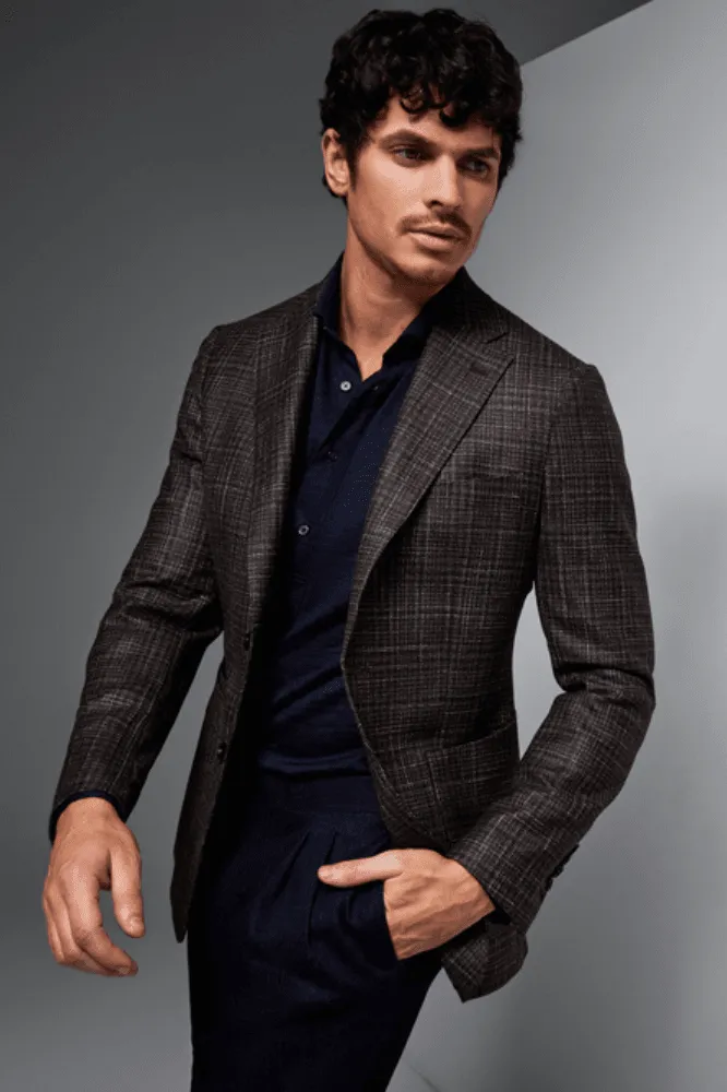 Liam Sports Jacket - Brown and Navy Check Wool