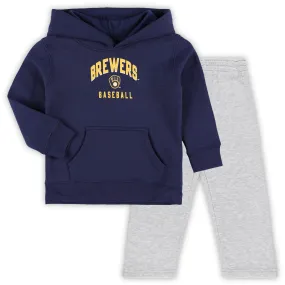 Lids Toddler Navy/Gray Milwaukee Brewers Play-By-Play Pullover Fleece Hoodie & Pants Set