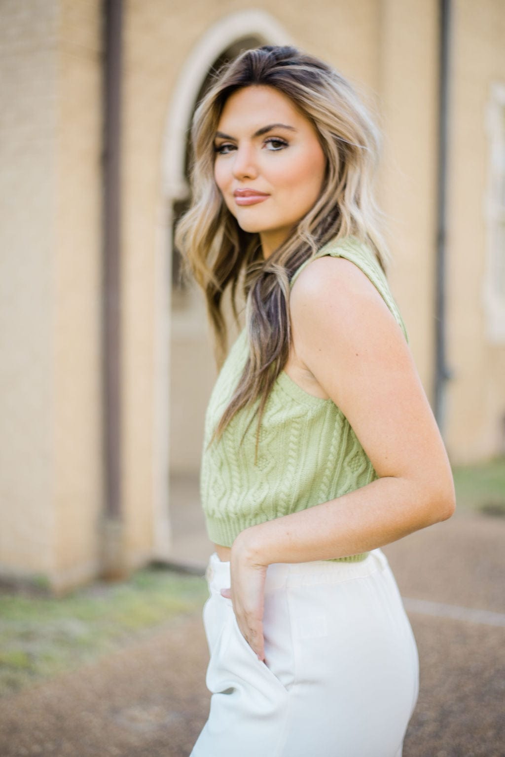 Lime Knit Sleeveless Crop Top