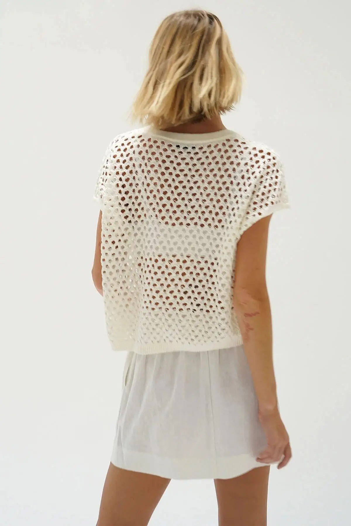 LNA - Isak V Open Knit Top - Ivory