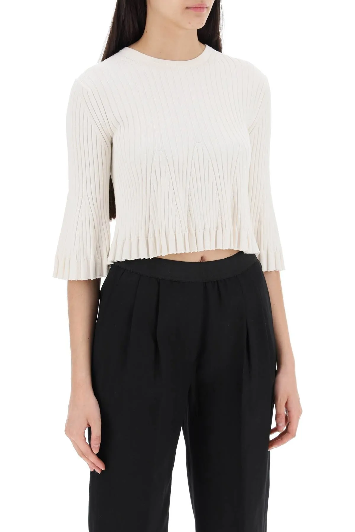 Loulou studio silk and cotton knit ammi crop top in