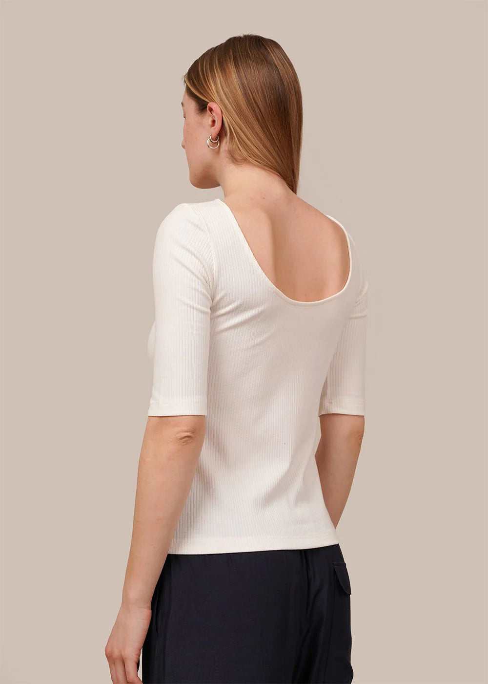 Mijeong Park Scoop Back Ribbed Top in Ivory