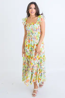 Multi Floral Linen Maxi Dress