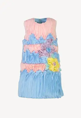 Multi Floral Pattern Sleeveless Frayed Dress