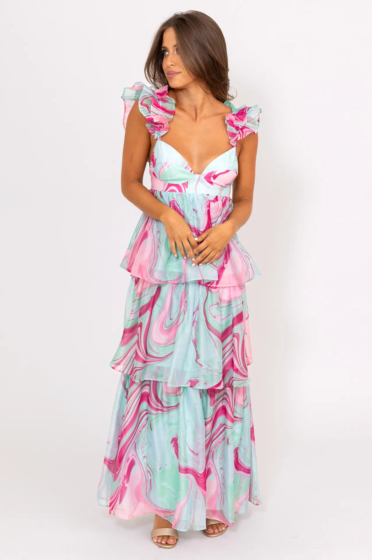 Multi Swirl Organza Maxi Dress