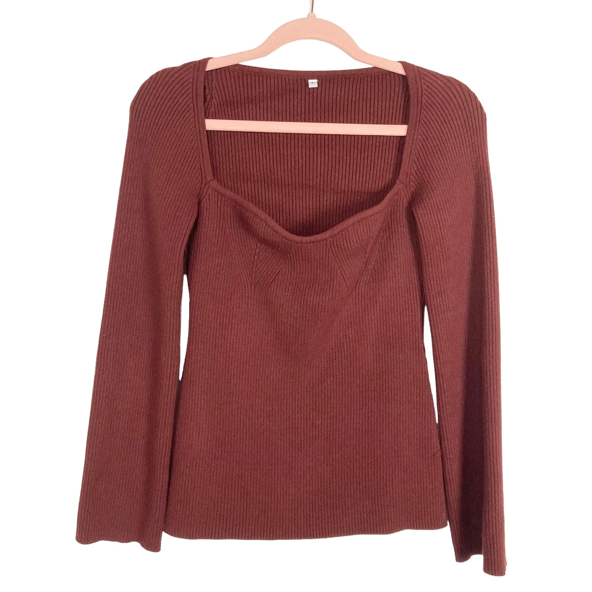 No Brand Wine Ribbed Sweater Top- Size L