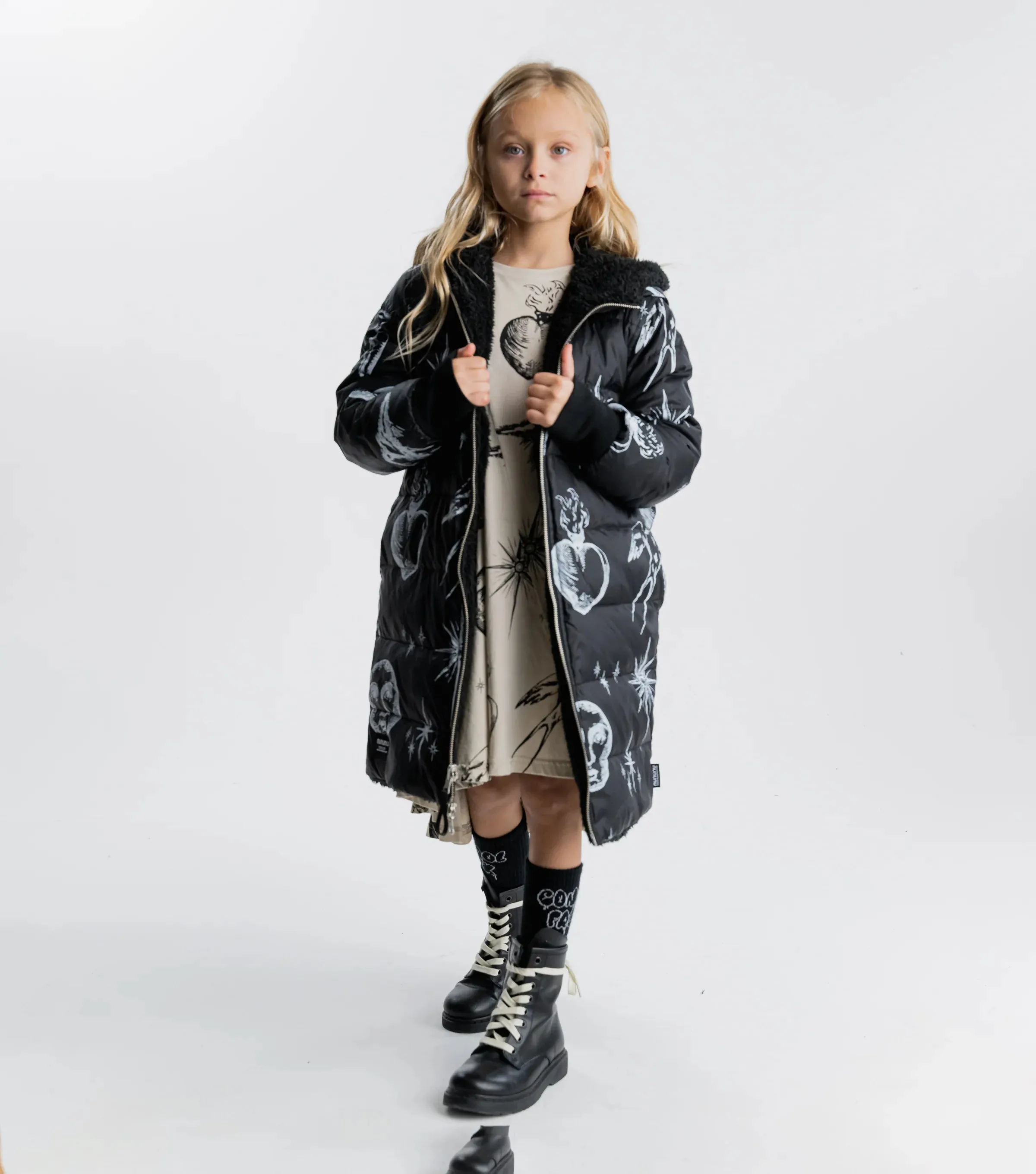 Nununu Kids ALL INKED Reversible Down Jacket - Black