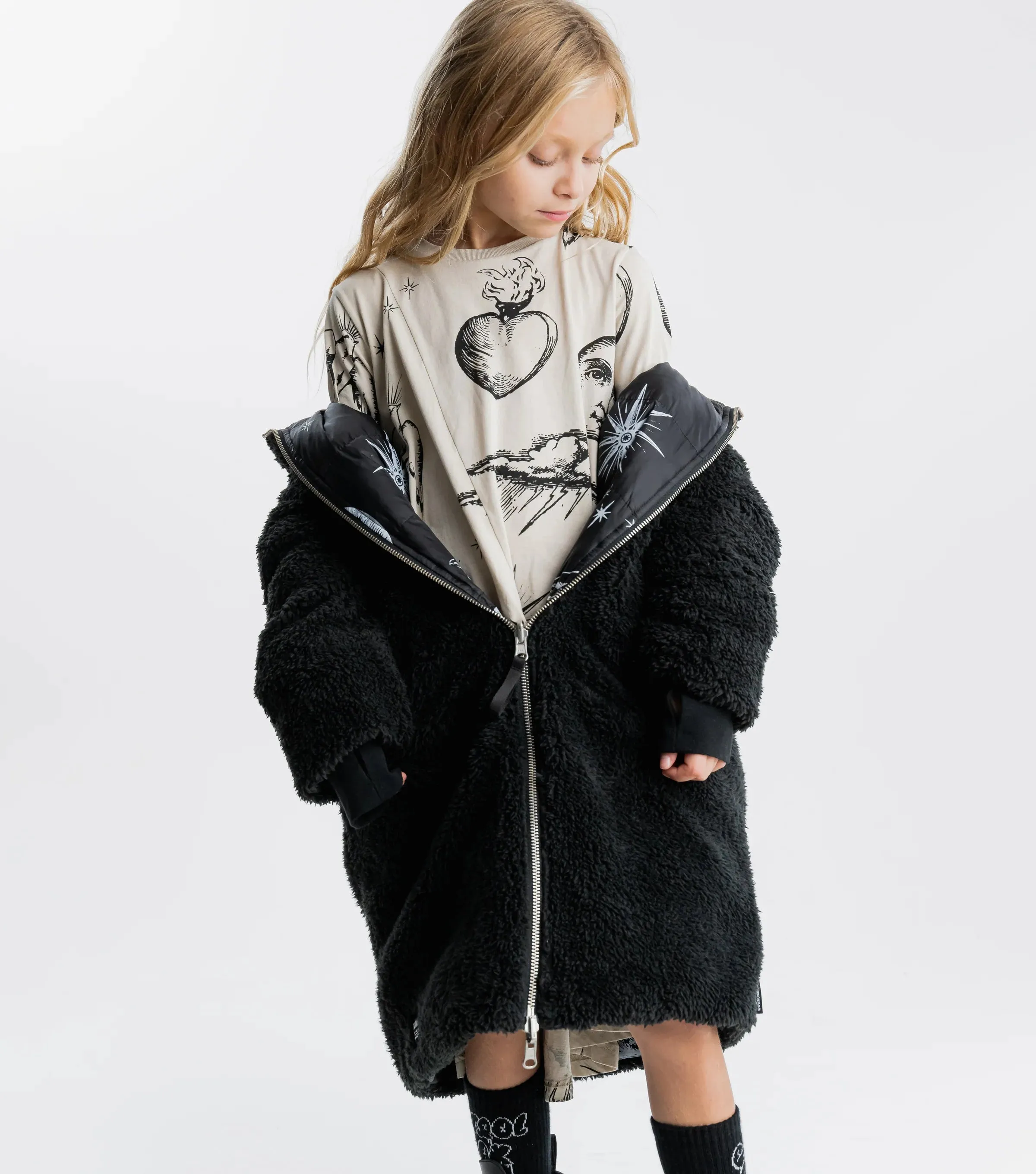 Nununu Kids ALL INKED Reversible Down Jacket - Black