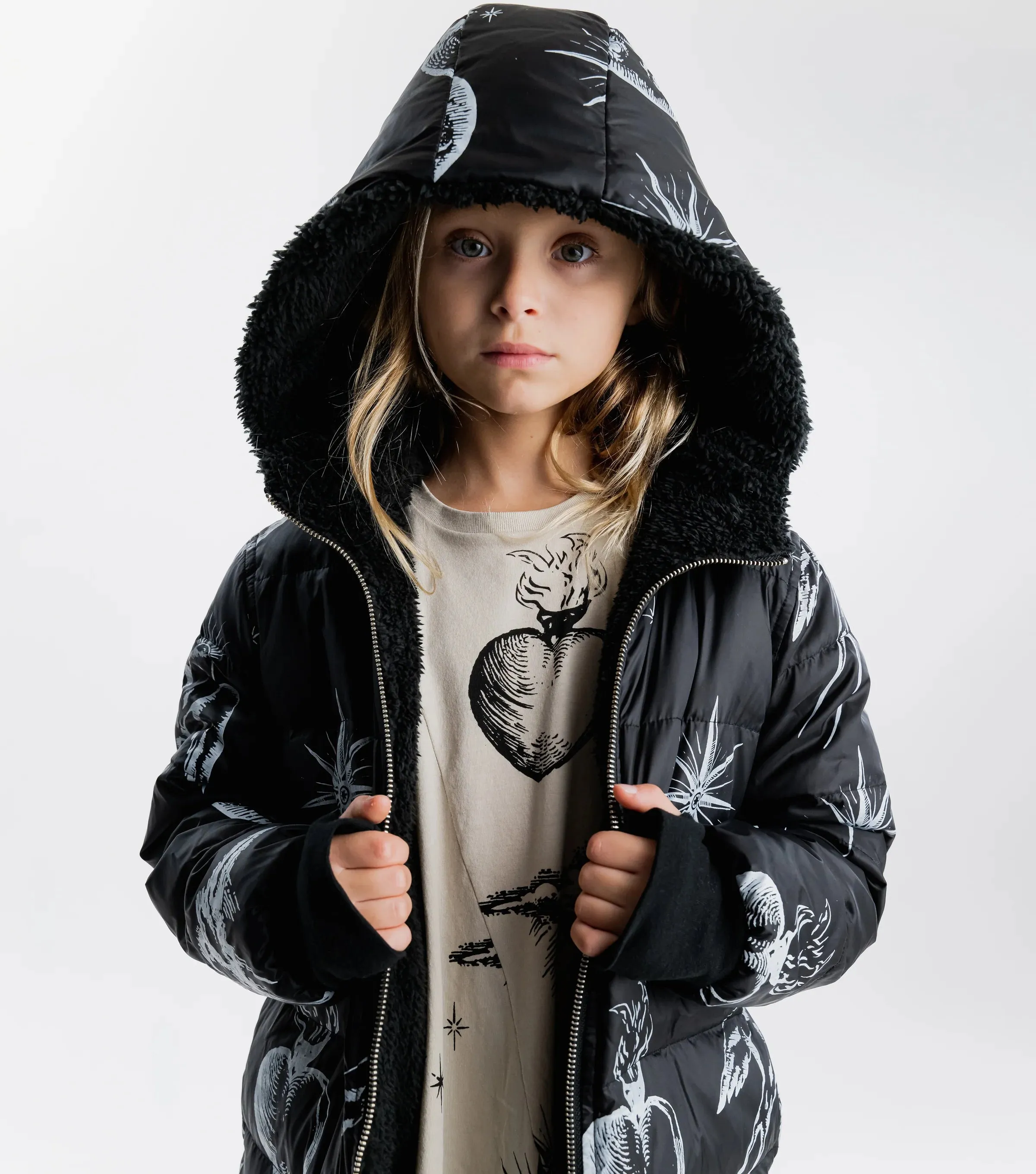 Nununu Kids ALL INKED Reversible Down Jacket - Black