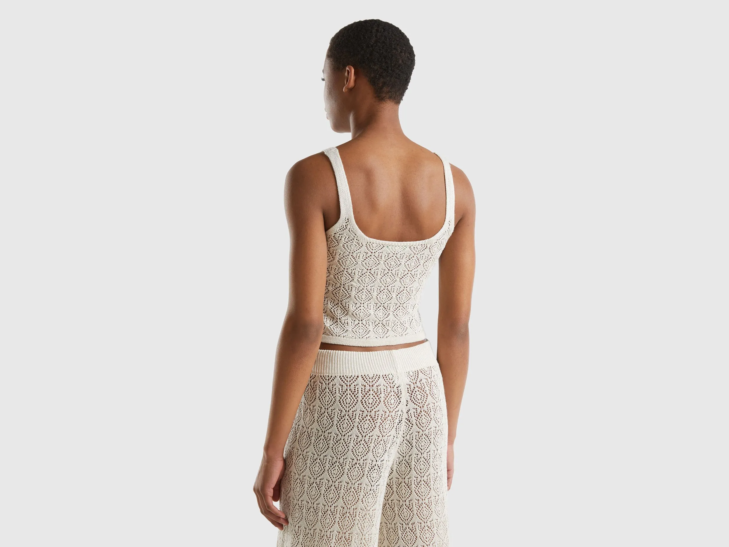 Open-knit crop top - Creamy White | Benetton