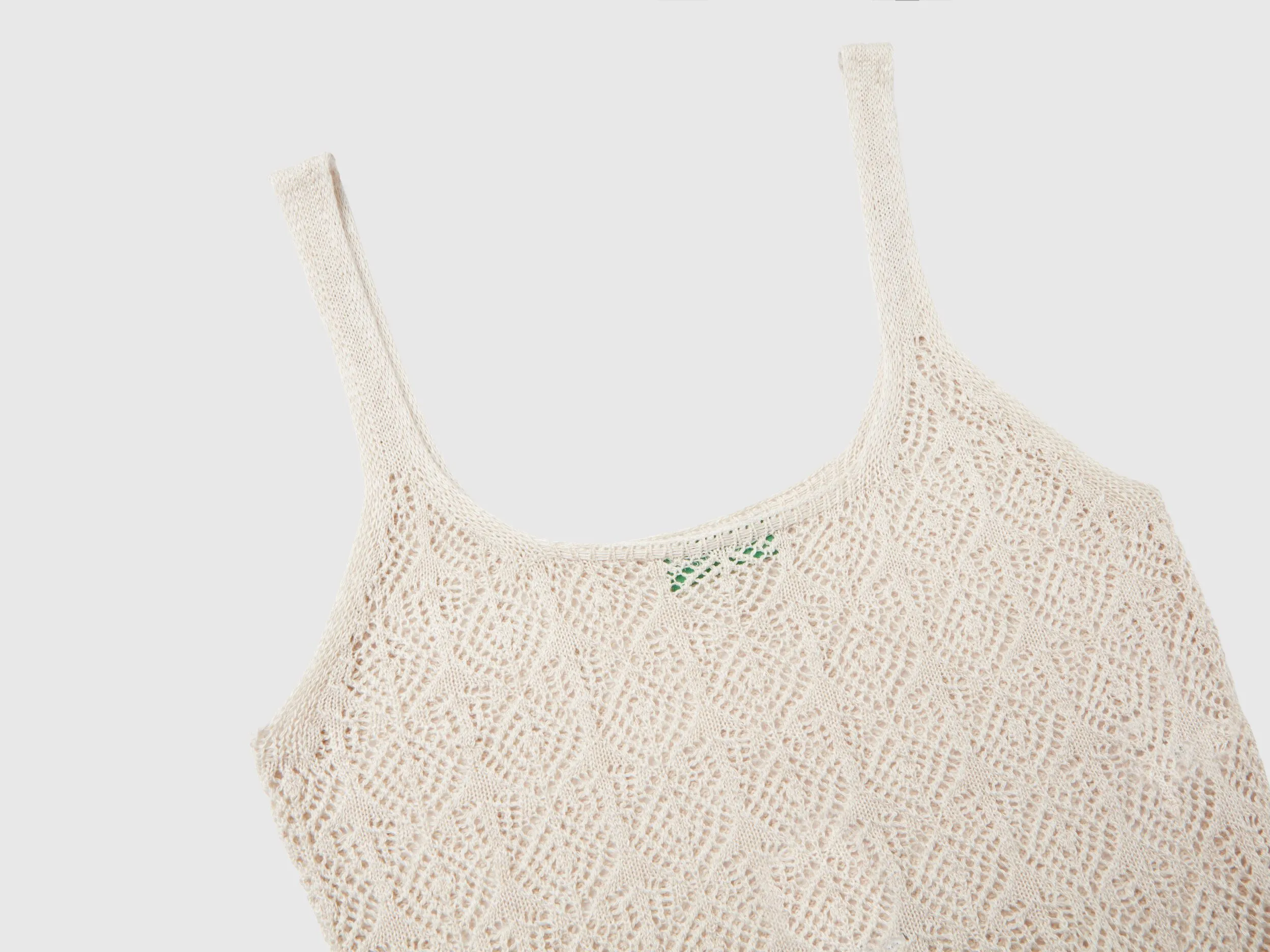 Open-knit crop top - Creamy White | Benetton