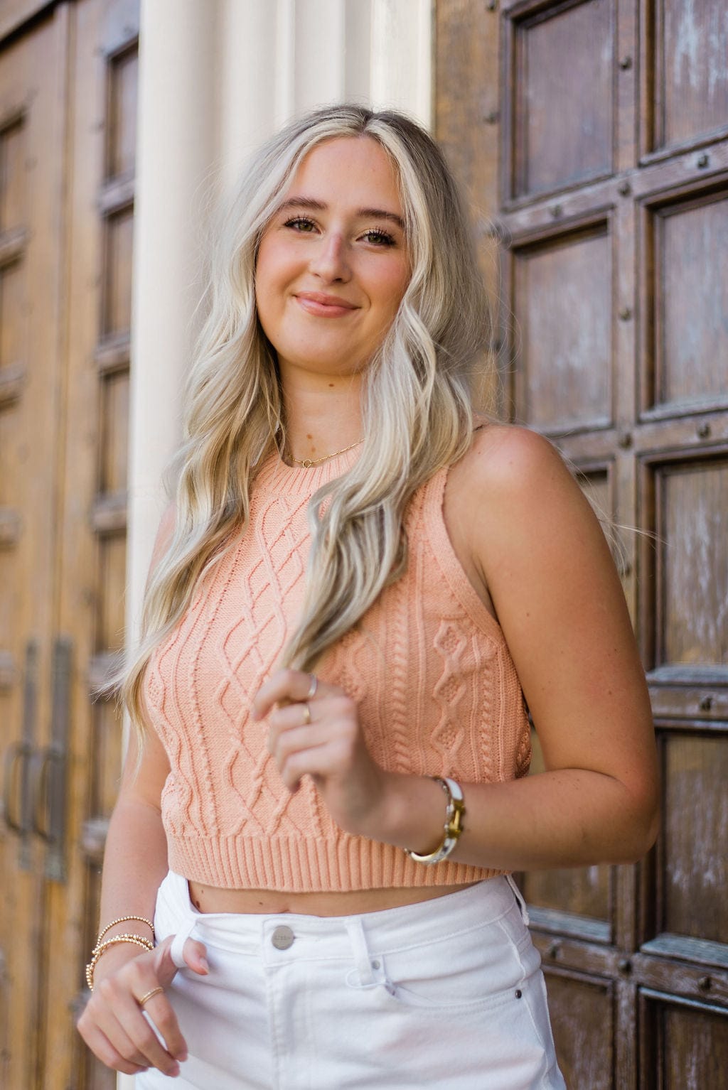 Peach Knit Sleeveless Crop Top