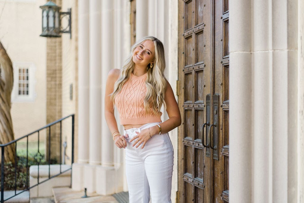 Peach Knit Sleeveless Crop Top