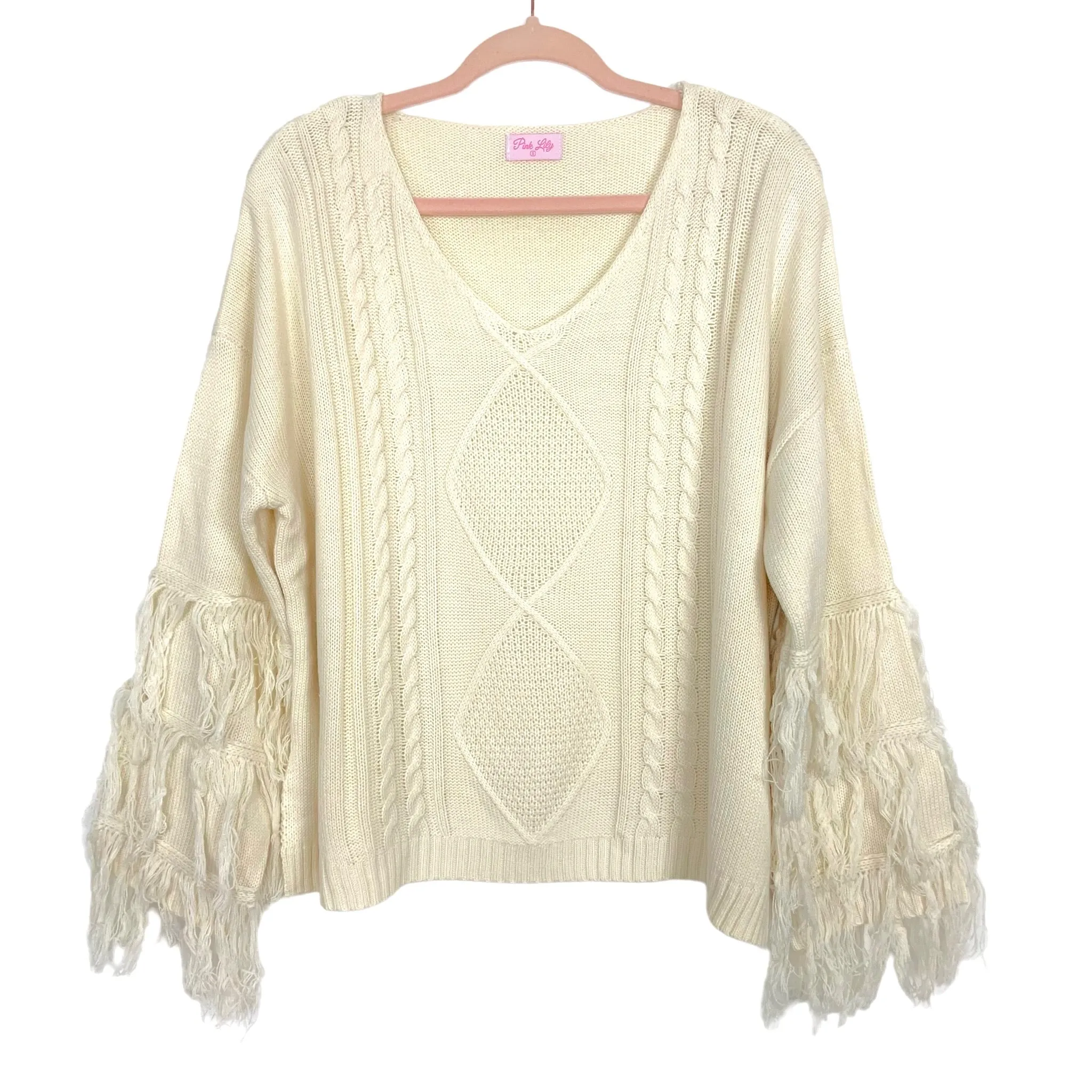 Pink Lily Ivory By the Firelight Fringe Sweater- Size S (sold out online)