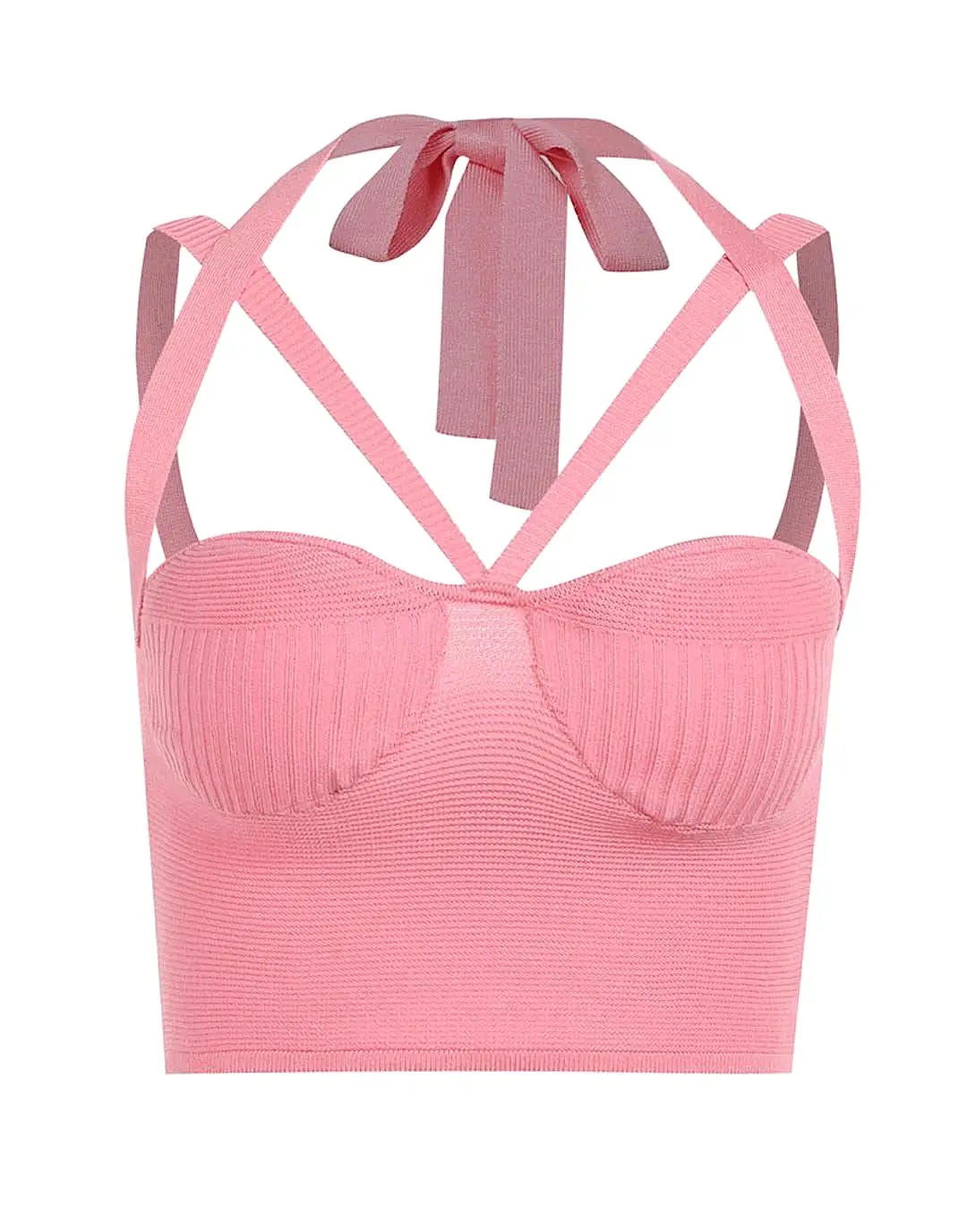 Pink Strappy Crop Knit Top