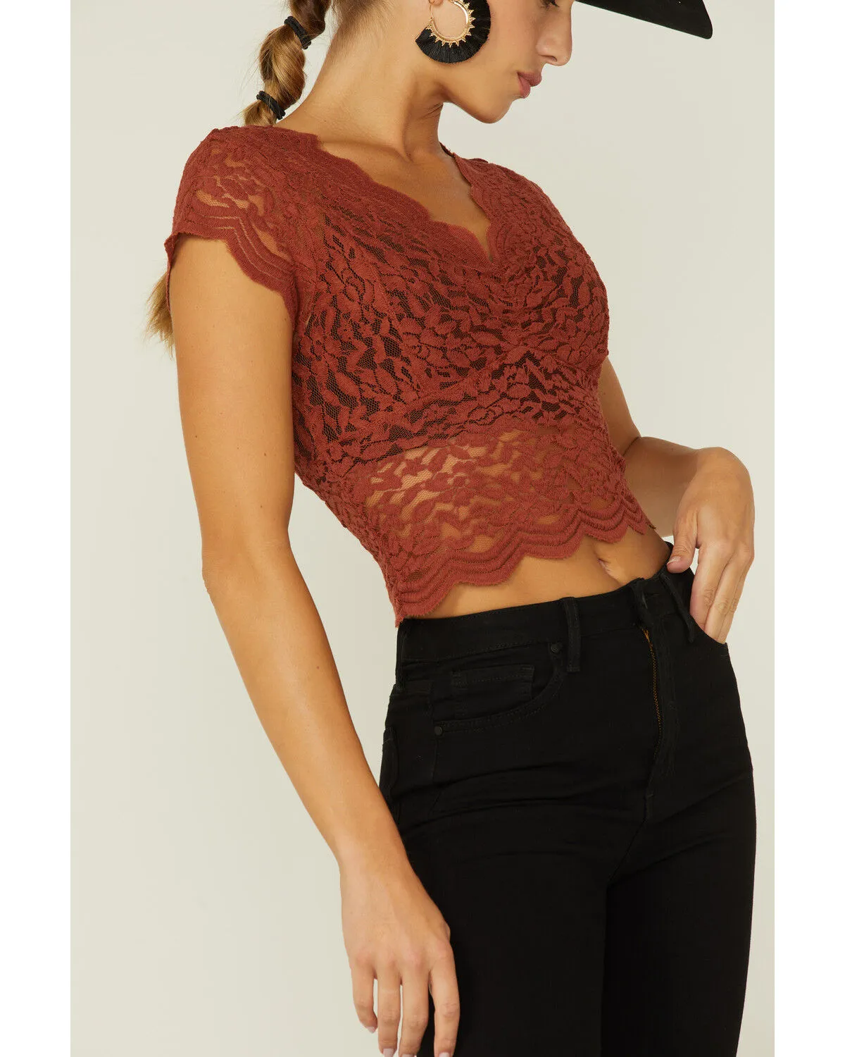 Product Name:  Shyanne Women's Lace Knit Flutter Sleeve Crop Top