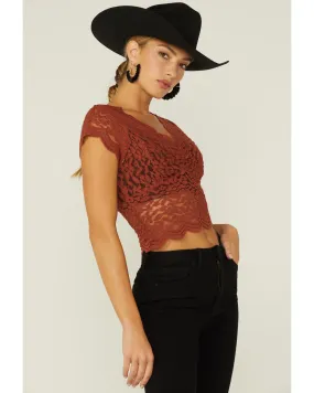 Product Name:  Shyanne Women's Lace Knit Flutter Sleeve Crop Top