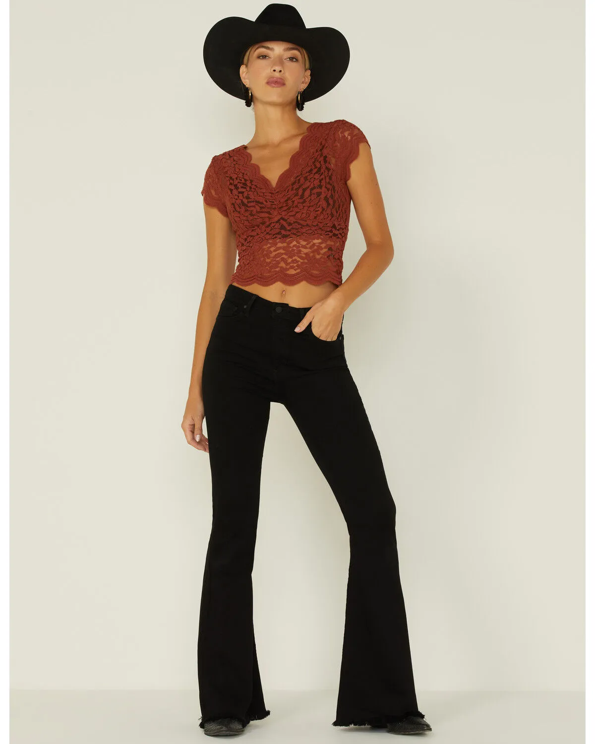 Product Name:  Shyanne Women's Lace Knit Flutter Sleeve Crop Top