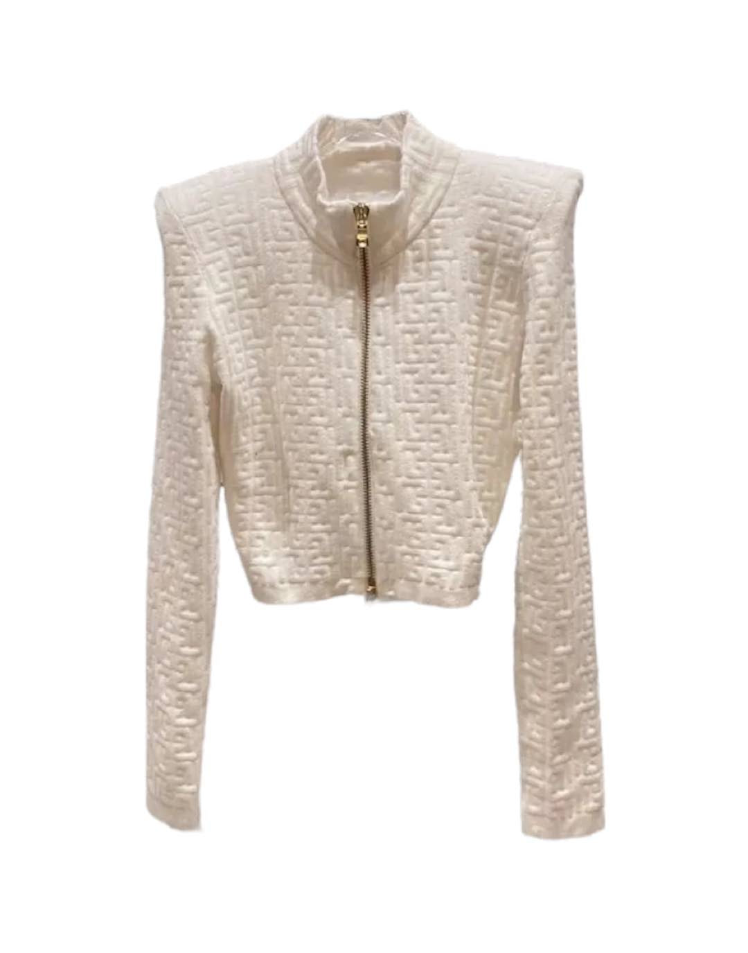 Quilted Crop Big Shoulder Knit Jacket