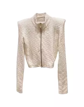 Quilted Crop Big Shoulder Knit Jacket