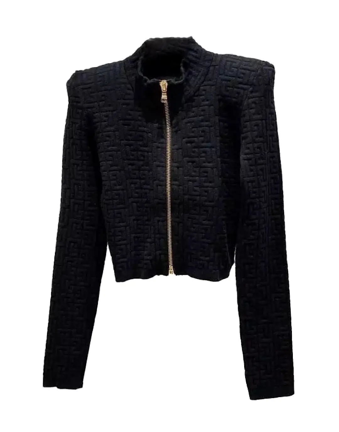 Quilted Crop Big Shoulder Knit Jacket