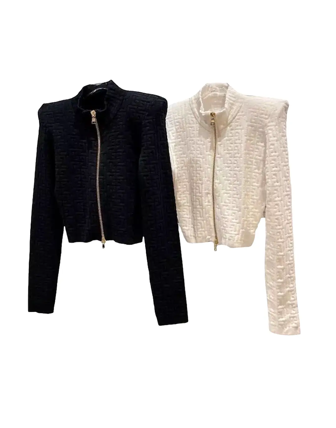 Quilted Crop Big Shoulder Knit Jacket