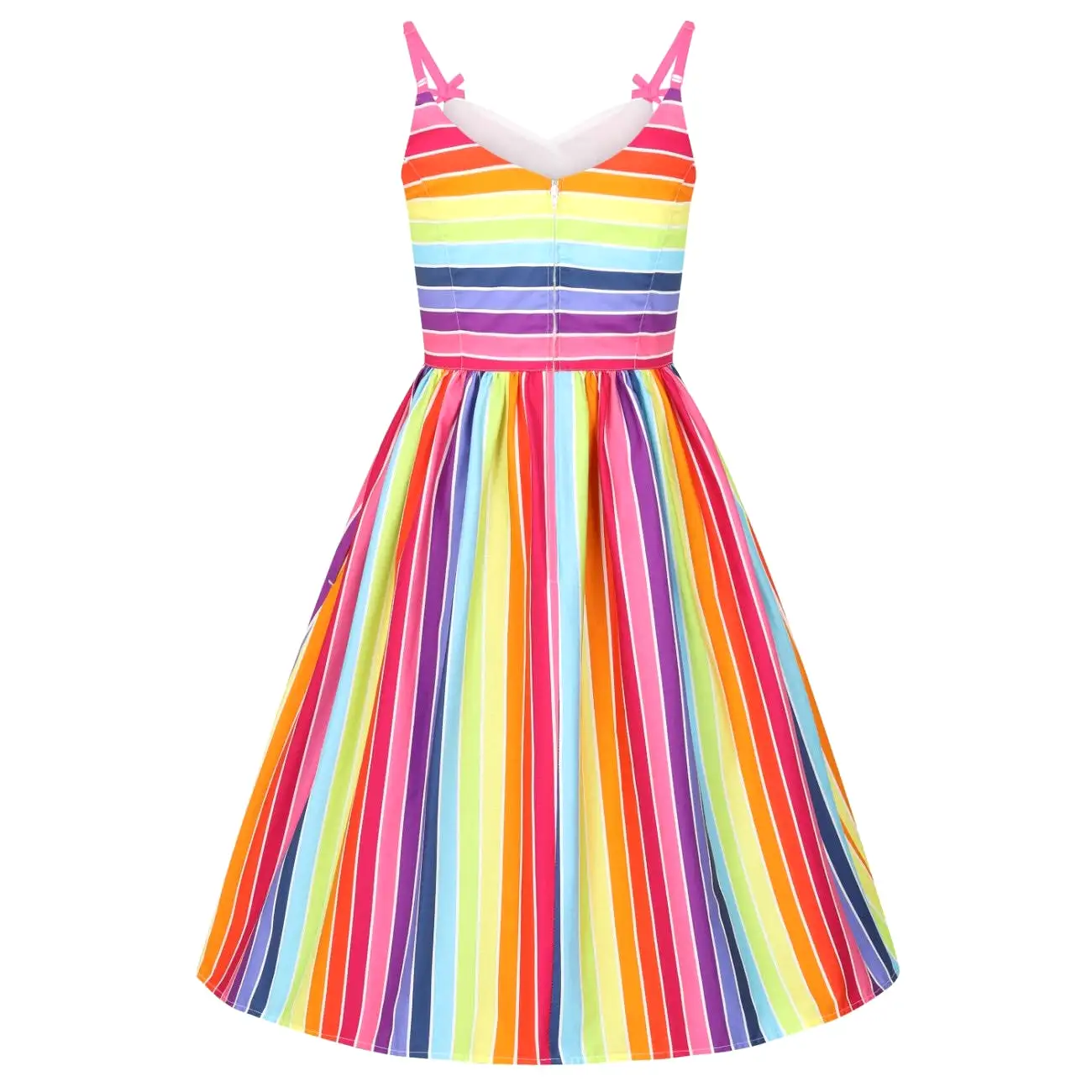 Rainbow Print Summer 50s Swing Dress