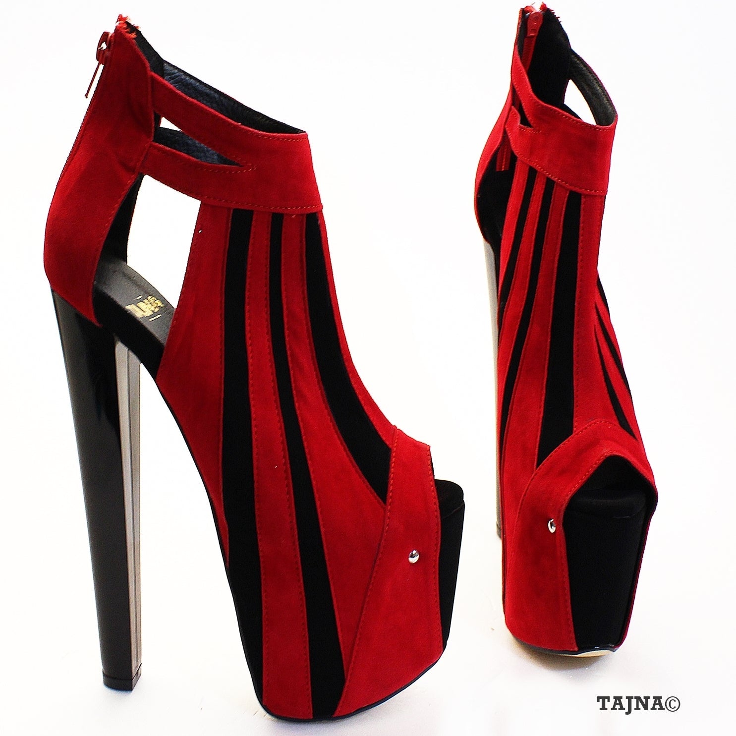 Red Black Stripe Peep Toe Platform Shoes 19 cm Heels