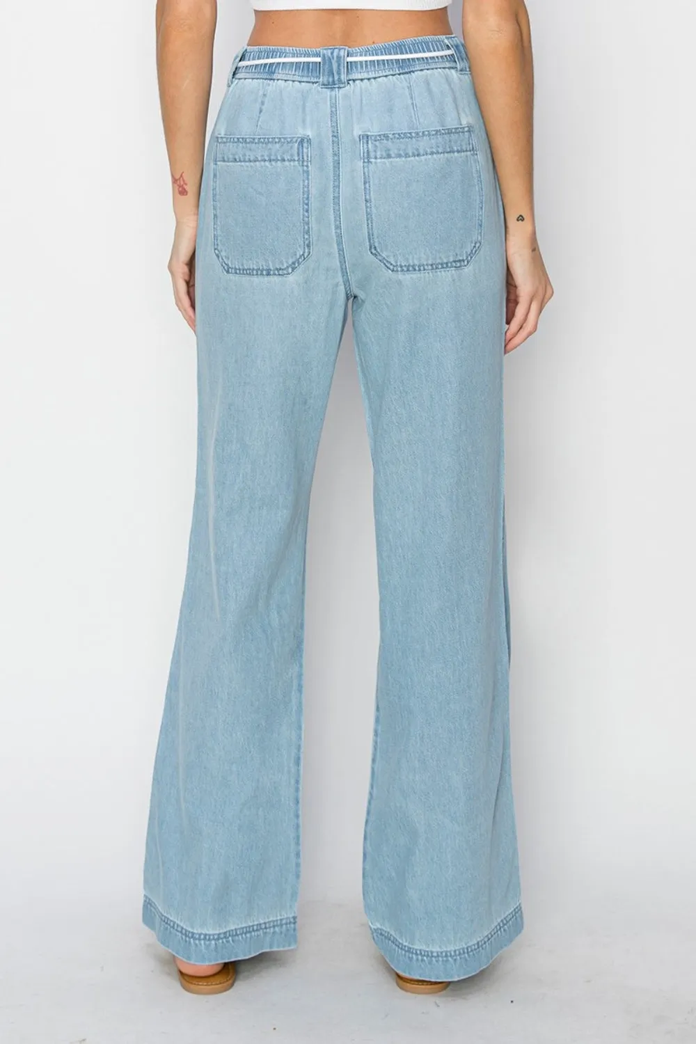 RISEN High Rise Straight Linen Style Jeans