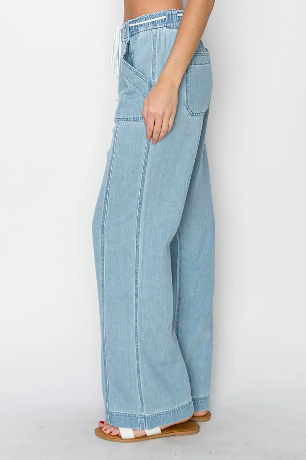 RISEN High Rise Straight Linen Style Jeans