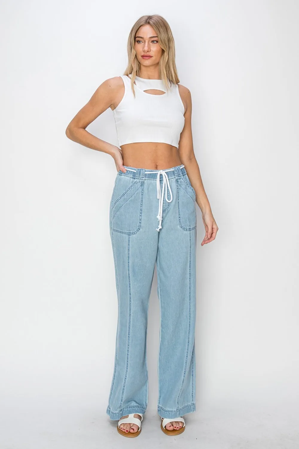 RISEN High Rise Straight Linen Style Jeans