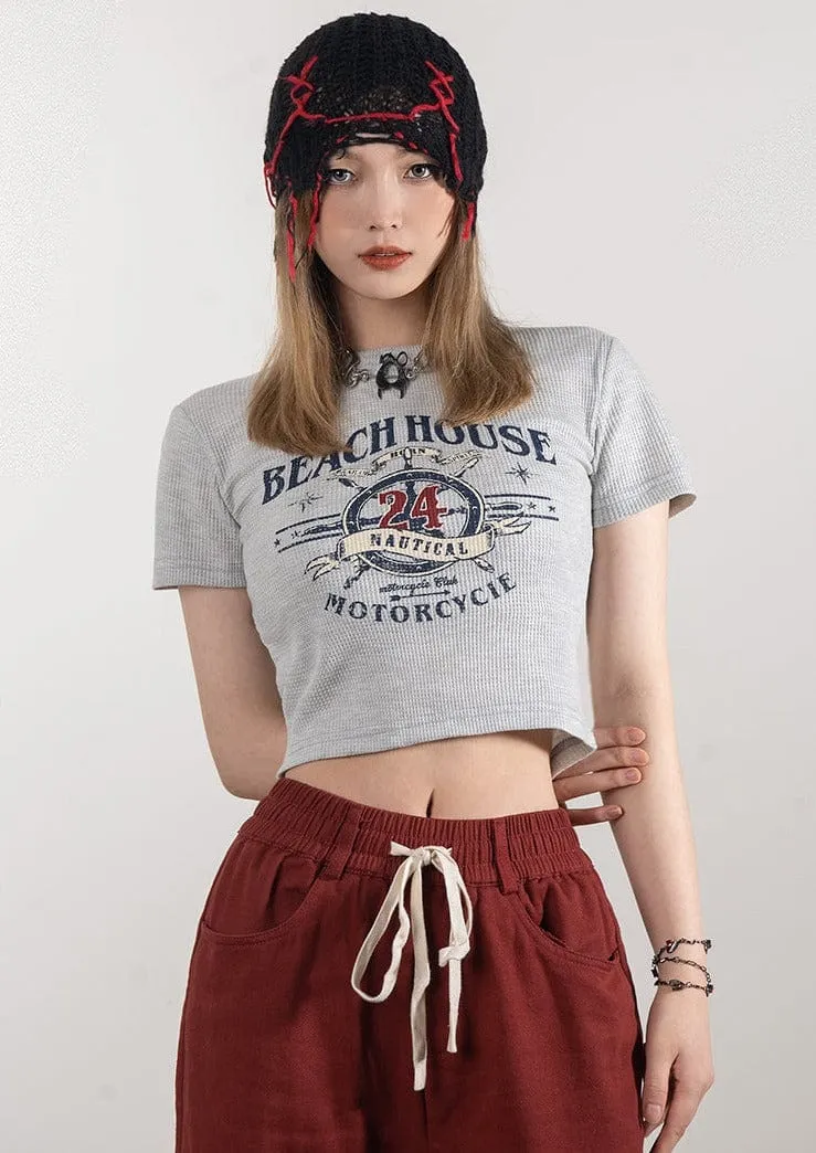 RTK (W) No. 1826 KNIT GRAPHIC CROP TOP SHIRT