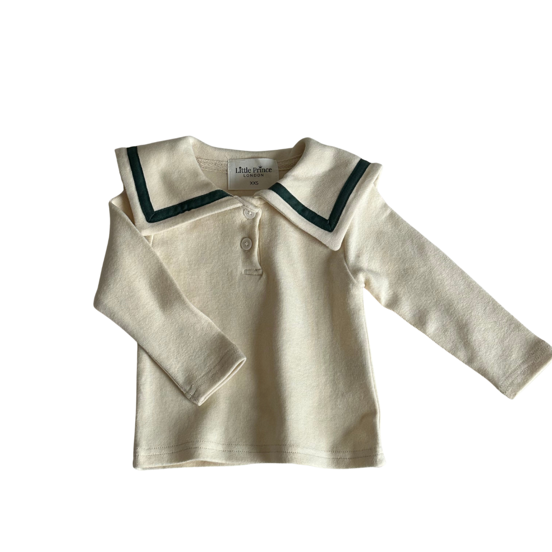 Sailor Top - Ivory + Bottle Green Trim