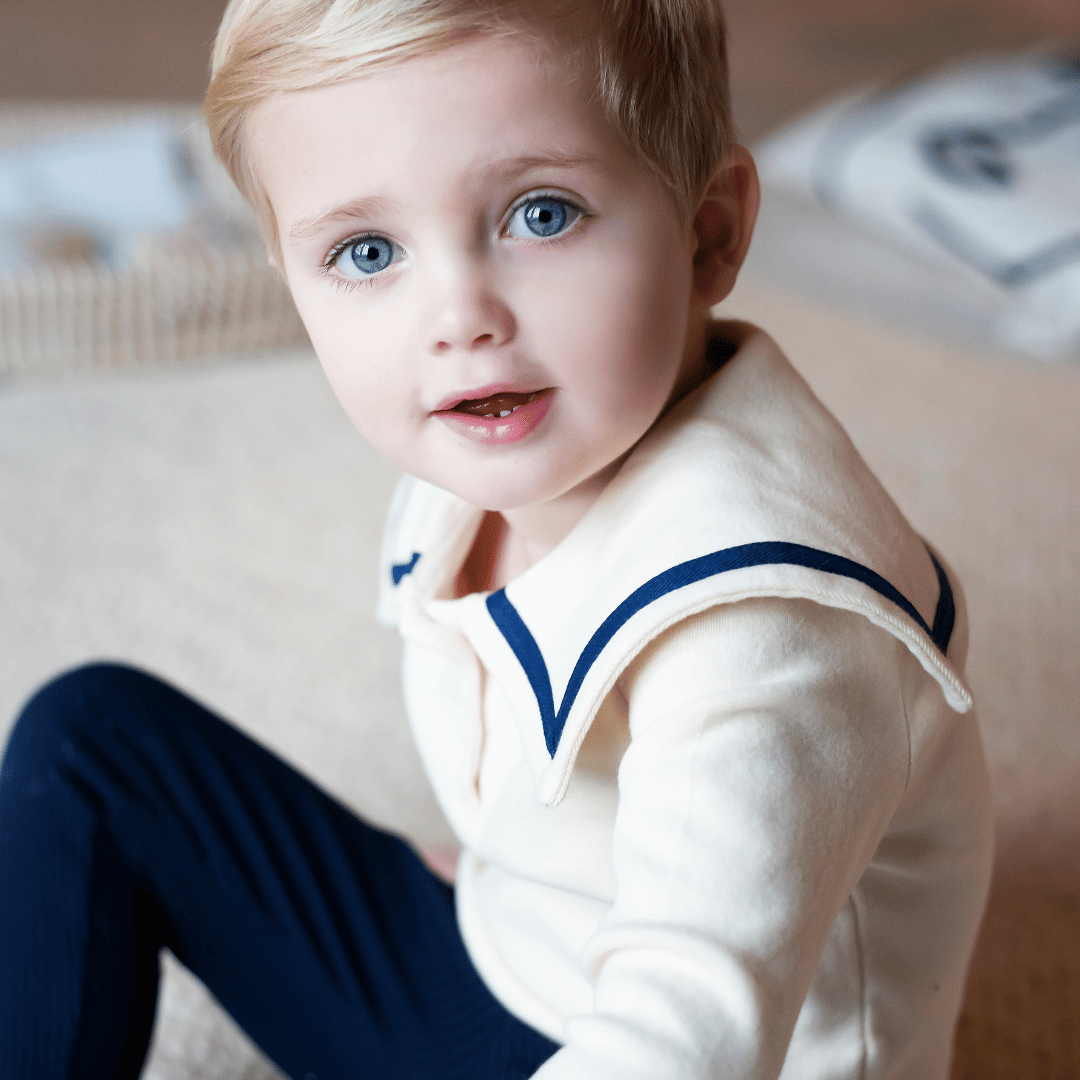 Sailor Top - Ivory + Navy Trim