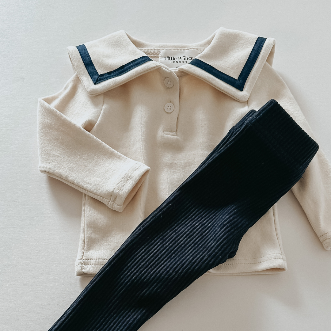 Sailor Top - Ivory + Navy Trim