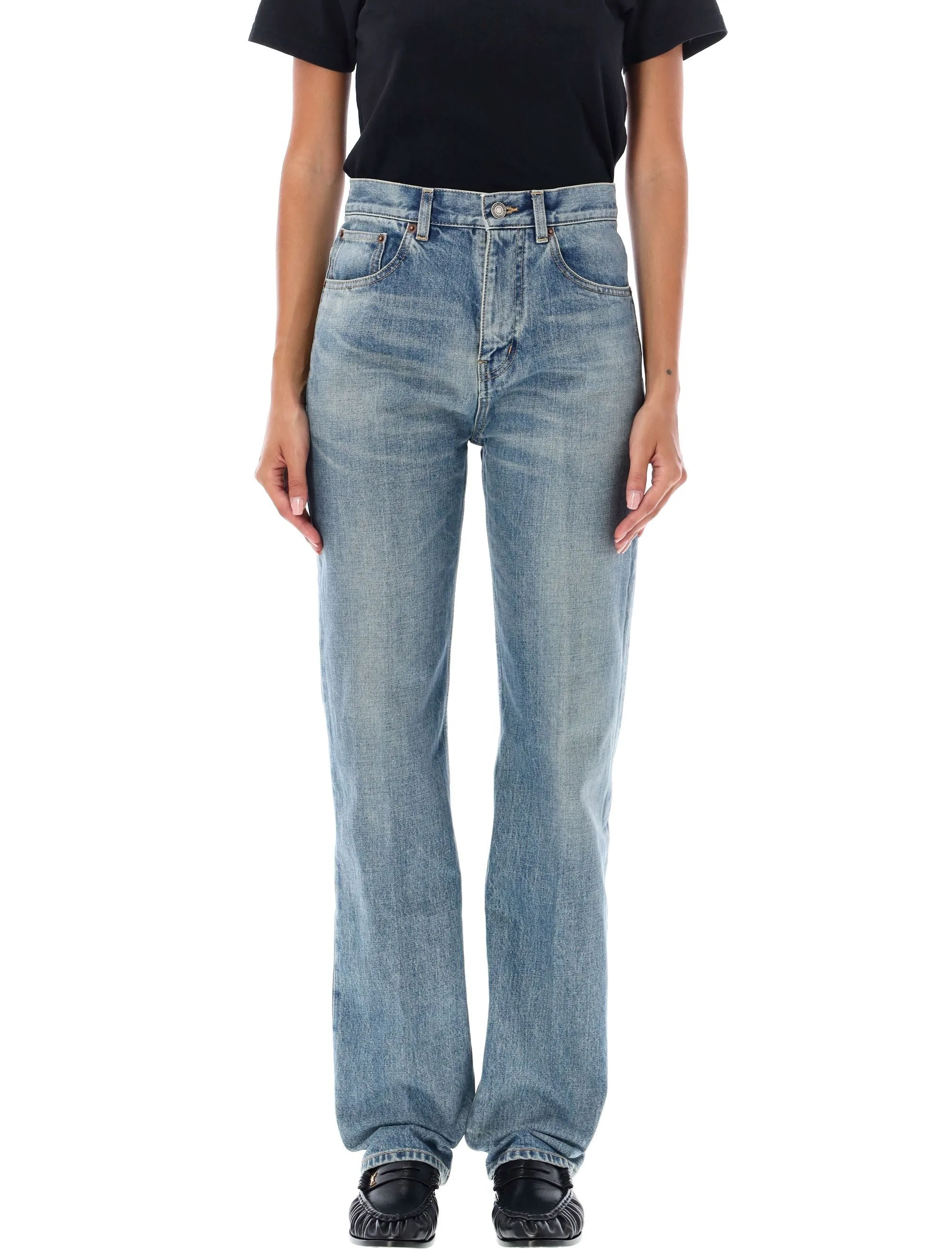 SAINT LAURENT Mid-Rise Straight Leg Denim Jeans - Benjamin Blue