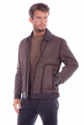 Scully Mens Modern Bomber Brown Leather Leather Jacket