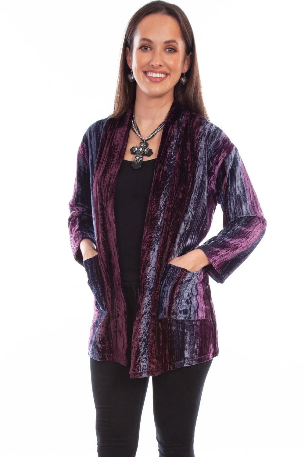 Scully Womens Two Pockets Plum Nylon Viscose Cardigan Sweater