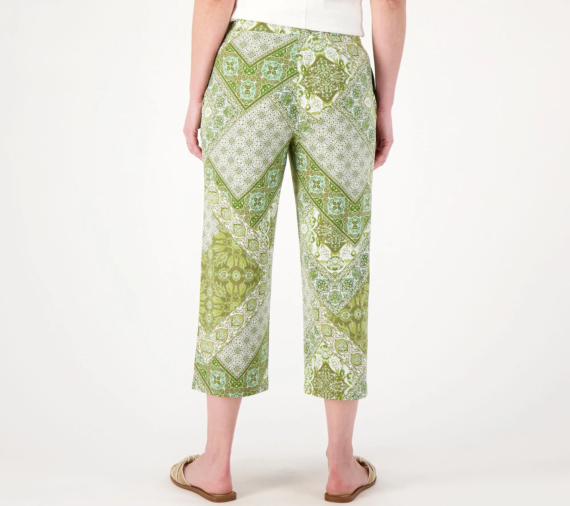 Susan Graver Passport Petite Printed Liquid Knit Slim Leg Crop Pants